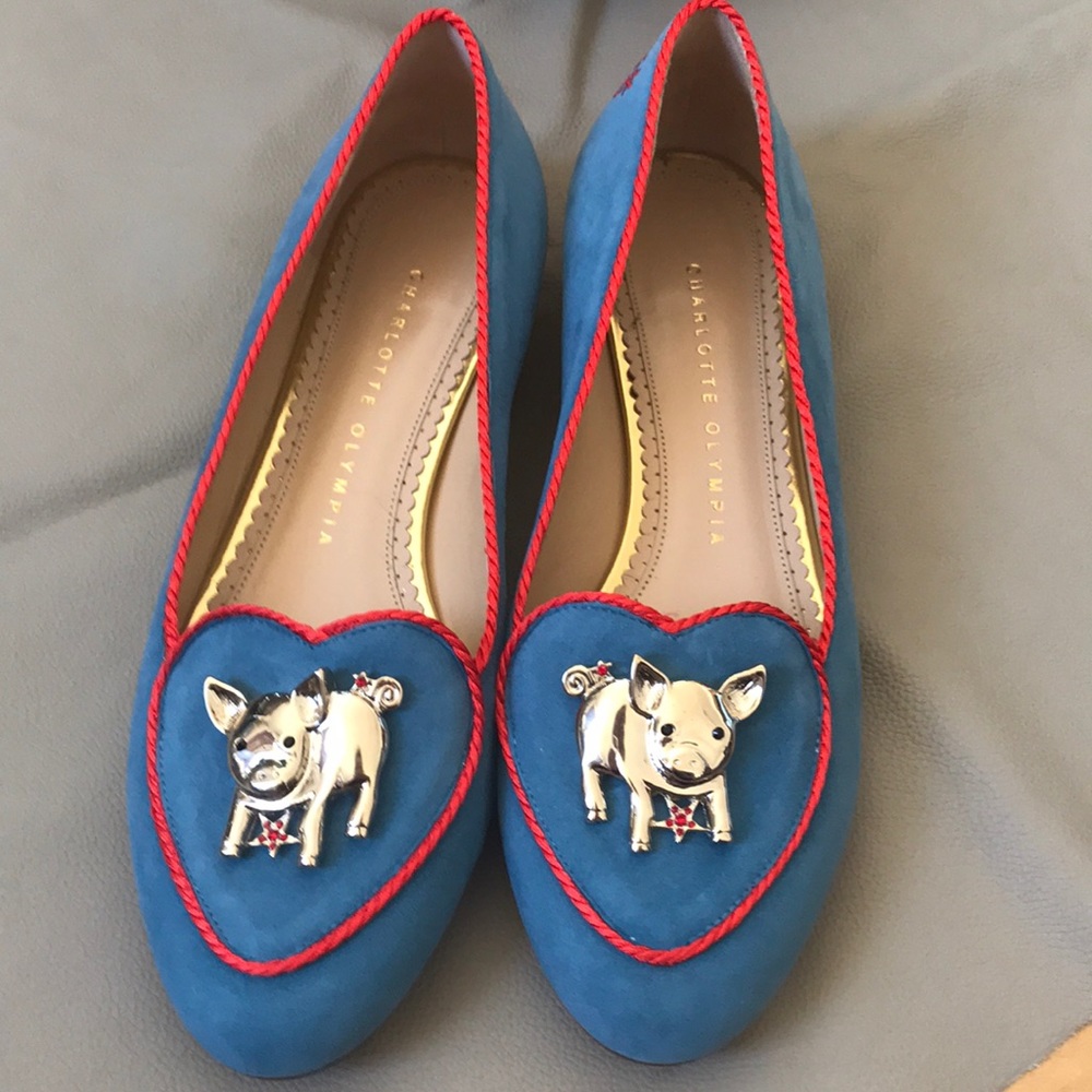 Charlotte Olympia Year Of The Pig Suede Slippers